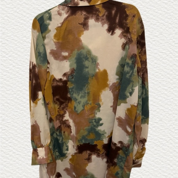 Abstract Collared Long Sleeve Button-Up Mini Dress - Size XL - Picture 2 of 4